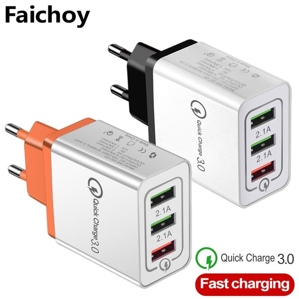 Good 3 Ports Fast USB Charger Cable/Phone Quick Charger 3.0 5V/3A EU/US Plug Wall Charger For Samsung Apple iphone Xiaomi Huawei