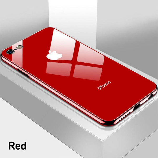 Luxury Tempered Glass Phone Case For iPhone 7 6 S 8 Plus X 10 XR XS Max Ultra Slim Plating Glossy Black Red iPhon Case Cover