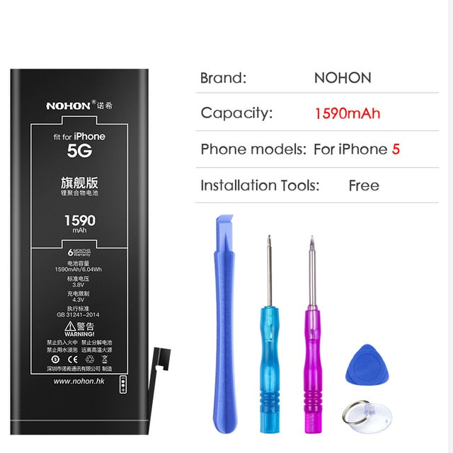 NOHON Lithium Battery For Apple iPhone 6S 6 7 5S 5 Replacement Batteries Internal Phone Bateria 2060mAh 2265mAh + Free Tools