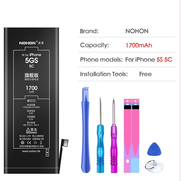 NOHON Lithium Battery For Apple iPhone 6S 6 7 5S 5 Replacement Batteries Internal Phone Bateria 2060mAh 2265mAh + Free Tools