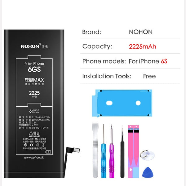 NOHON Lithium Battery For Apple iPhone 6S 6 7 5S 5 Replacement Batteries Internal Phone Bateria 2060mAh 2265mAh + Free Tools