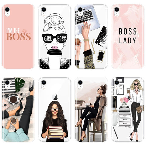 Phone Case For iPhone X XR XS MAX 8 7 6S 6 S Soft Silicone Girl Boss Pink Women Cartoon Back Cover For iPhone 8 7 6S 6 S Plus