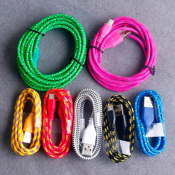 Braided ios USB Cable For Apple iphone 1m/2m/3m Data Sync Micro USB Charger Cable For Samsung Huawei Xiaomi Android Phone Cables