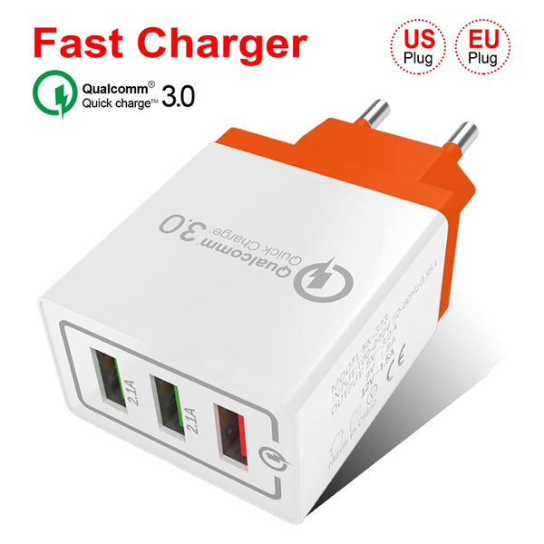 Fast Wall Charger for Samsung S9 Xiaomi 18 W 3 USB Mobile Phone Fast Wall Plug for iPhone X 8 7 Huawei