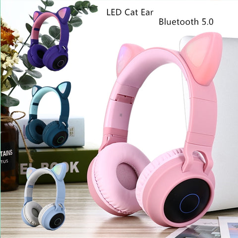 New Arrival LED Cat Ear Noise Cancelling Headphones Bluetooth 5.0 Young People Kids Headset Support TF Card 3.5mm Plug With Mic