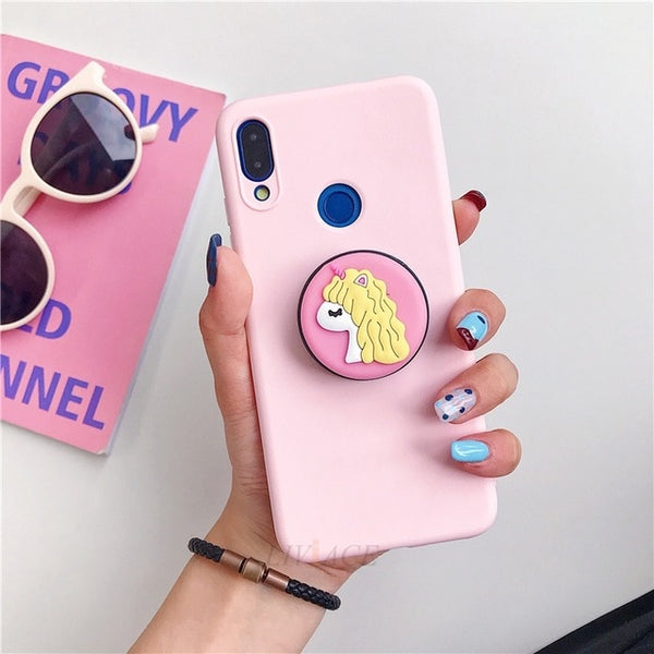 3D silicone cartoon phone holder case for iphone x xr xs max 6 7 8 plus 6s 5s se cute stand back cover coque fundas