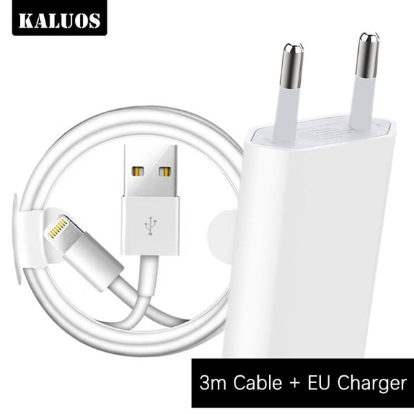 Kit 1m 2m 3m USB Charging Cable + EU Plug USB Charger for iPhone 6 6S 7 8 Plus X XS MAX XR 5 5S 5C SE Phone Wall Chargers Cables