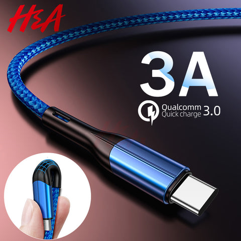 H&A USB Type C Cable For xiaomi redmi k20 pro Mobile Phone Cable 3.0A Fast Charging for USB Type-C Devices