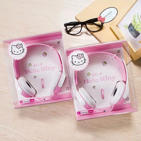 Kids Cute Cartoon Headphones for Children Girls Adjustable Over Ear Hello Kitty Headsets for iPad Cellphones Computer MP3/4 Pink