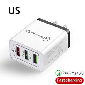 Good 3 Ports Fast USB Charger Cable/Phone Quick Charger 3.0 5V/3A EU/US Plug Wall Charger For Samsung Apple iphone Xiaomi Huawei