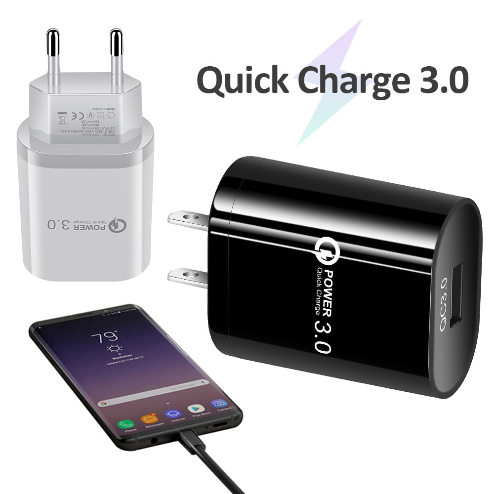 QC 3.0 USB charger Single Port Fast Charge Mobile Phone Charger USB Travel Charger Smart Tablet Charging Head for iPhone X XS XR