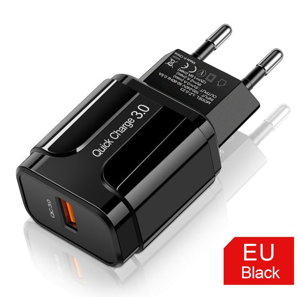 3A Quick Charge 3.0 USB Charger EU Wall Mobile Phone Charger Adapter for iPhone X MAX 7 8 QC3.0 Fast Charging for Samsung Xiaomi