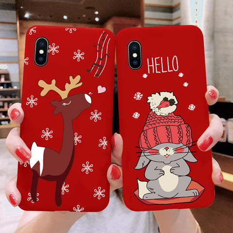 Phone Case For iPhone XS 11Pro Max XR X 10 8 7 6 6S Plus Case Soft TPU Back Cover Christmas New Year Gift Capa Fundas Sika deer