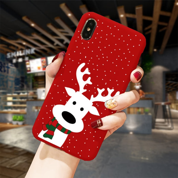 Phone Case For iPhone XS 11Pro Max XR X 10 8 7 6 6S Plus Case Soft TPU Back Cover Christmas New Year Gift Capa Fundas Sika deer