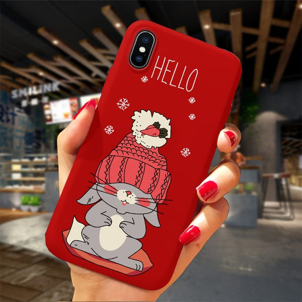 Phone Case For iPhone XS 11Pro Max XR X 10 8 7 6 6S Plus Case Soft TPU Back Cover Christmas New Year Gift Capa Fundas Sika deer