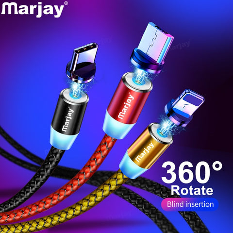 Marjay Magnetic Charger Cable Fast Charging Micro USB Type C Cable For iPhone Samsung Xiaomi Huawei Mobile Phone Magnet Wire