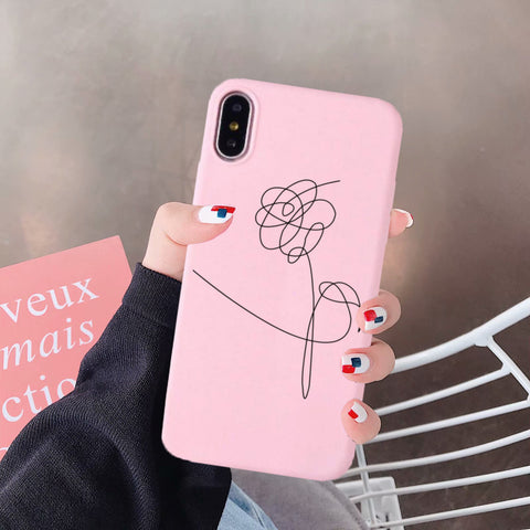 JAMULAR Love yourself Flower Phone Case For iPhone 7 11 Pro XS MAX XR X 6 6s 8 Plus Abstract Art Line Silicone Soft Back Cover