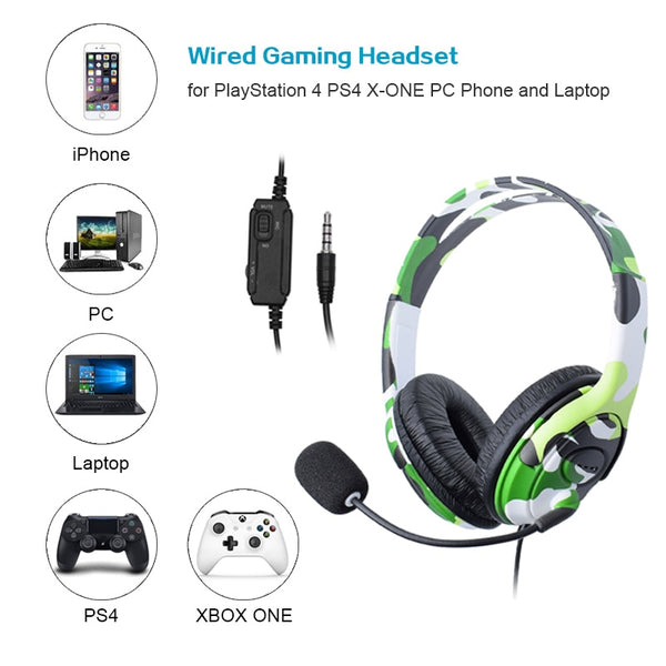 For PS4 Wired Gaming Headset headphones Earphones with microphone for PlayStation 4 PS4 X-ONE PC Phone and Laptop