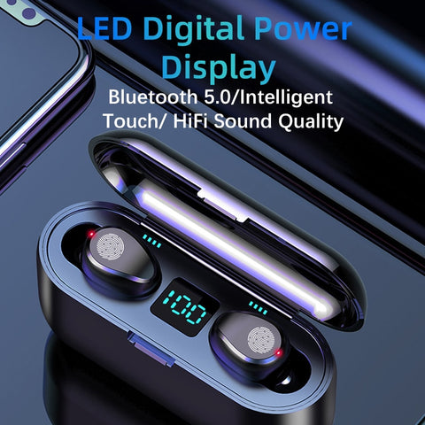 New F9 Wireless Headphones Bluetooth 5.0 TWS Headset HIFI Mini In-ear Sports Running Earphone Support iOS/Android Phones HD Call