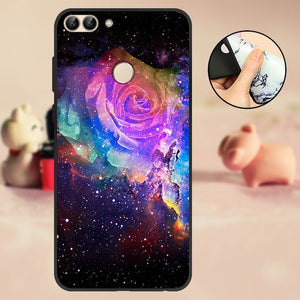 For Huawei P Smart Case Cover Bumper 5.65" For Huawei P Smart Phone Case 2018 TPU Black Soft Silicone Case FIG-LX1 Back Flowers