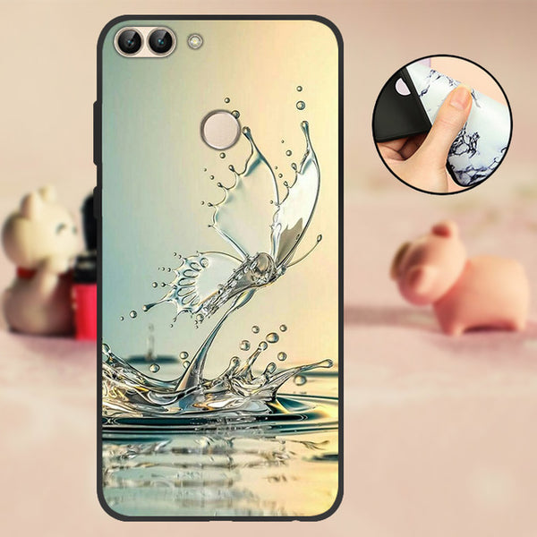 For Huawei P Smart Case Cover Bumper 5.65" For Huawei P Smart Phone Case 2018 TPU Black Soft Silicone Case FIG-LX1 Back Flowers