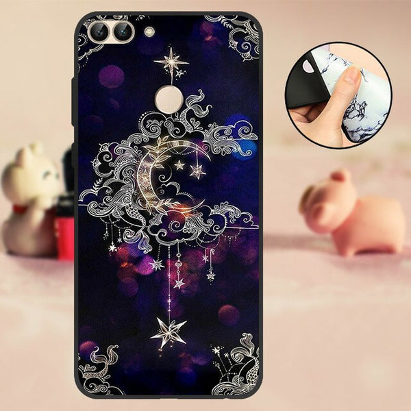 For Huawei P Smart Case Cover Bumper 5.65" For Huawei P Smart Phone Case 2018 TPU Black Soft Silicone Case FIG-LX1 Back Flowers