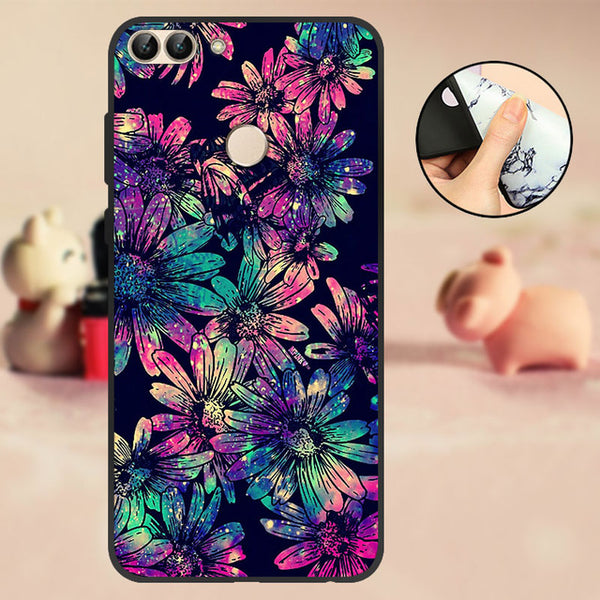 For Huawei P Smart Case Cover Bumper 5.65" For Huawei P Smart Phone Case 2018 TPU Black Soft Silicone Case FIG-LX1 Back Flowers