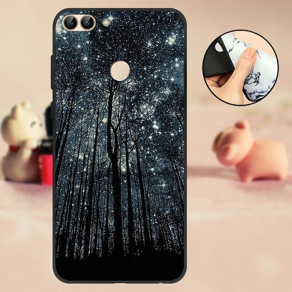 For Huawei P Smart Case Cover Bumper 5.65" For Huawei P Smart Phone Case 2018 TPU Black Soft Silicone Case FIG-LX1 Back Flowers