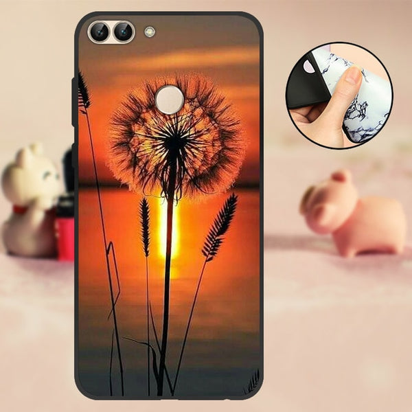 For Huawei P Smart Case Cover Bumper 5.65" For Huawei P Smart Phone Case 2018 TPU Black Soft Silicone Case FIG-LX1 Back Flowers