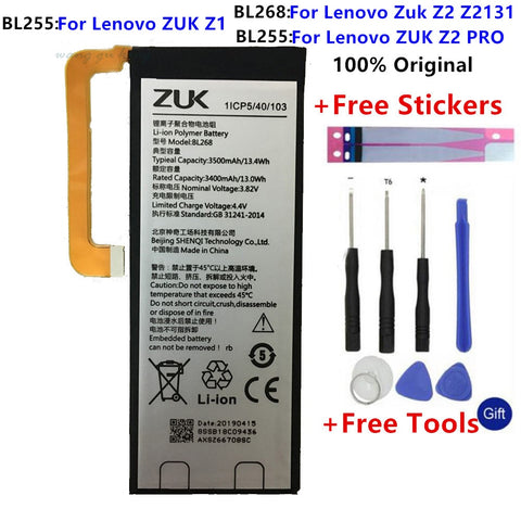 New 100% Original Battery for Lenovo Zuk BL263 Z2 PRO / BL255 Z1 / BL268  Z2 Z2131 Cell Phone Battery +Gift Tools+Stickers