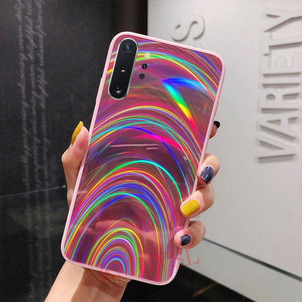 Rainbow Mirror Glossy Case For Samsung Case A30S A20 A50 A70 J8 J6 A6 A7 A9 2018 S8 S9 S10 Note 8 9 10 Plus S10E Cover Shell