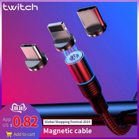 Twitch 2m Magnetic Micro USB Cable For iPhone Samsung Android Mobile Phone Fast Charging USB Type C Cable Magnet Charger Wire
