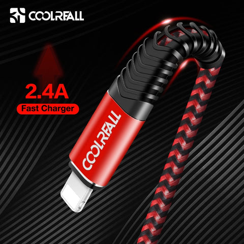 Coolreall USB Cable for iPhone 11 pro max Xr X 8 7 6 plus 6s 5 s plus iPad 2.4A Fast Charging Cable Cord Mobile Phone Data Cable