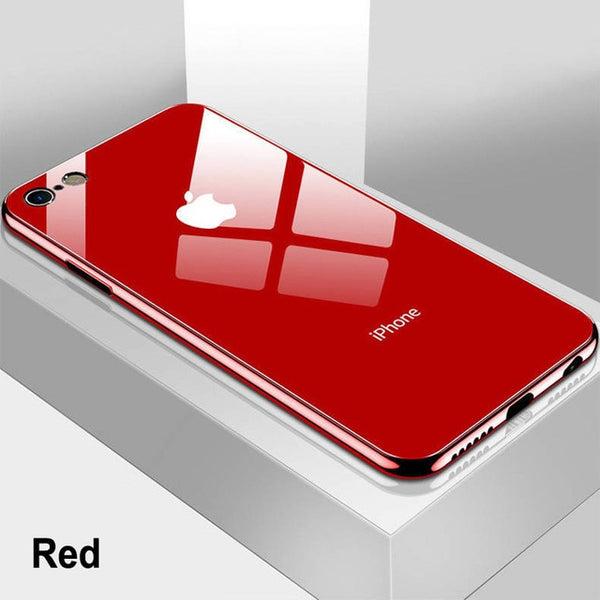 Luxury Tempered Glass Phone Case For iPhone 7 6 S 8 Plus X 10 XR XS Max Ultra Slim Plating Glossy Black Red iPhon Case Cover