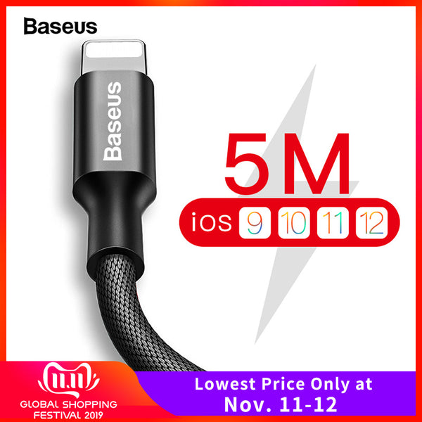 Baseus USB Cable For iPhone Xs Max Xr X 8 7 6 6s 5s se iPad Fast Charging Charger Mobile Phone Cable For iPhone Wire Cord 3m 5m