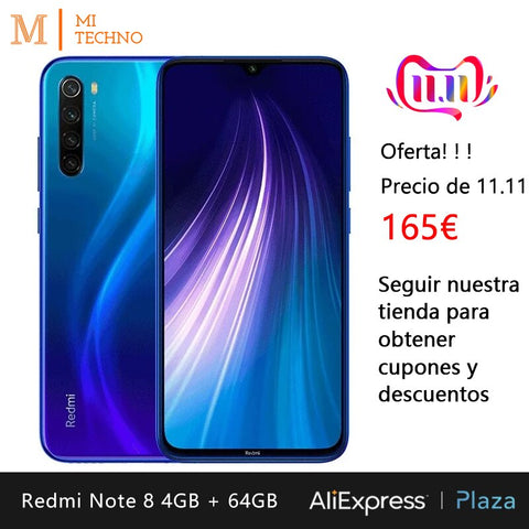 Xiaomi Redmi Note 8 Smartphone (4GB RAM 64GB ROM mobile phone, free, new, cheap, 4000mAh battery, 48MP camera) [Global Version]