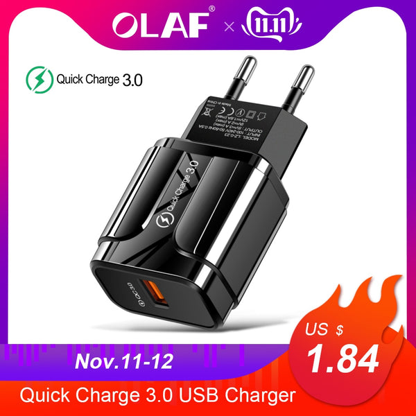 3A Quick Charge 3.0 USB Charger EU Wall Mobile Phone Charger Adapter for iPhone X MAX 7 8 QC3.0 Fast Charging for Samsung Xiaomi