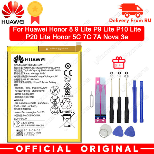 Hua Wei Orginal Phone Battery HB366481ECW For Huawei honor 8 honor 8 lite honor 5C Ascend P9 huawei P10 P9 Lite G9 3000mAh