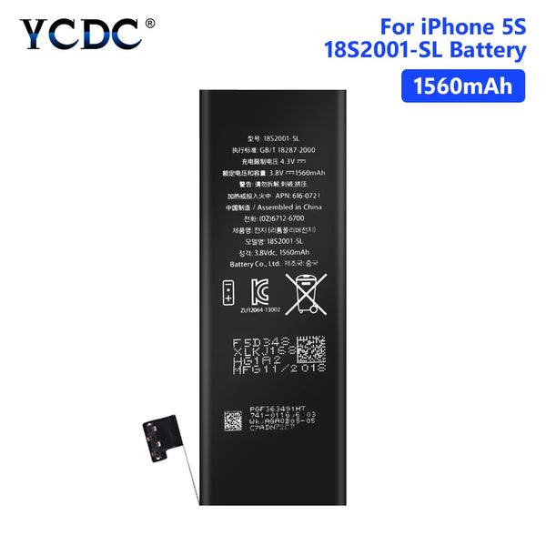 YCDC Lithium High Quality Real capacity 3.8V 1560mAh Battery For iPhone 5S 5C iPhone5S Rechargeable Phone Bateria Batteries