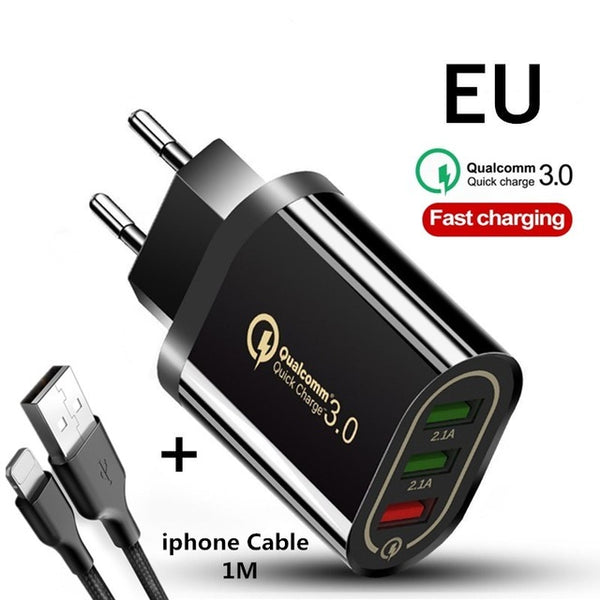 18W Quick Charge 3.0 USB Charger QC3.0 Fast Charging Multi Charger for Samsung S10 Xiaomi Mi9 iPhone X  iPad Wall Phone Charger