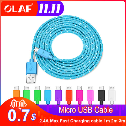 OLAF Micro USB Cable 1m 2m 3m Nylon Braided Fast Charging Cable For Samsung Huawei Xiaomi Android Mobile Phone USB Charger Cord