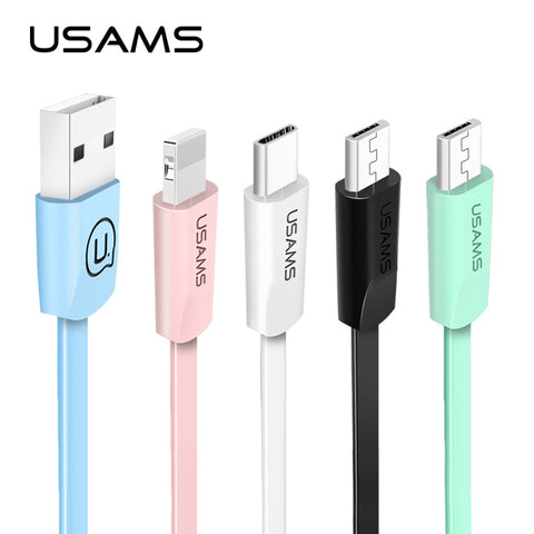 Micro USB Cable Data Charger Cable for iPhone,USAMS Type C Cable for iPhone X 8 7 plus Light USB 2A Flat Mobile Phone Cable