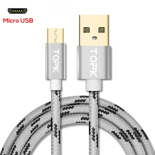 TOPK Micro USB Cable 2.4A Fast Data Sync Charging Cable For Samsung Huawei Xiaomi LG Andriod Microusb Mobile Phone Cables