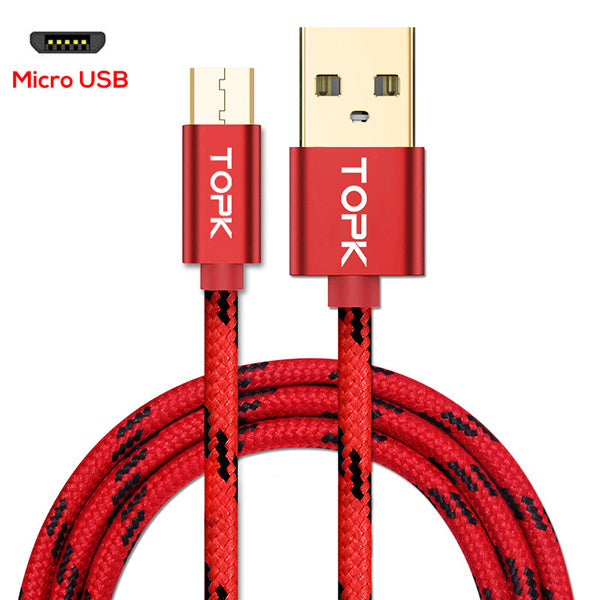 TOPK Micro USB Cable 2.4A Fast Data Sync Charging Cable For Samsung Huawei Xiaomi LG Andriod Microusb Mobile Phone Cables