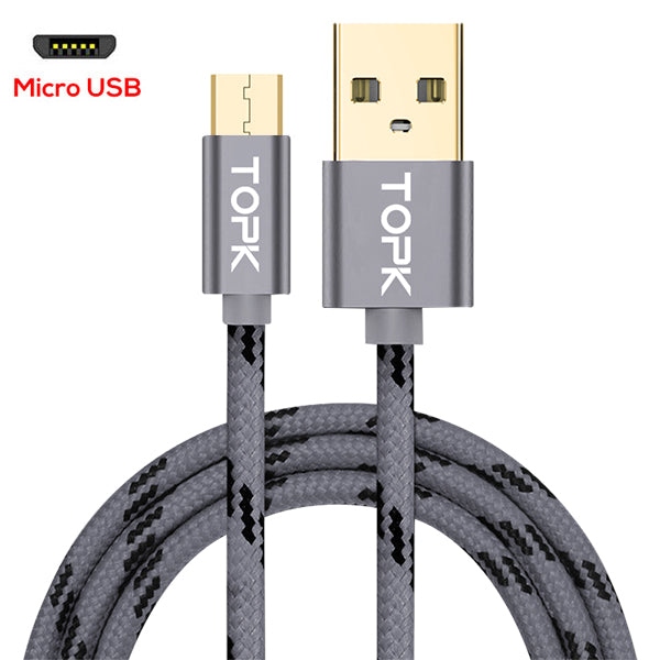 TOPK Micro USB Cable 2.4A Fast Data Sync Charging Cable For Samsung Huawei Xiaomi LG Andriod Microusb Mobile Phone Cables