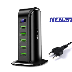 USLION 5 Port USB Charger HUB LED Display Multi USB Charging Station Dock Universal Mobile Phone Desktop Wall Home EU UK Plug