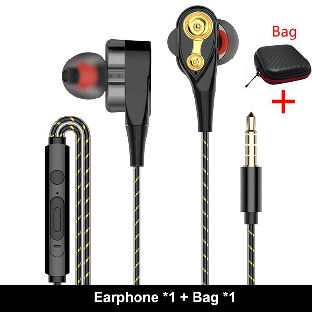 In-Ear Dual Dynamic Driver Headset HIFI Heavy Bass Earbuds Headphone Earphone For Xiaomi Fone De Ouvido Auriculares Mp3 Sport