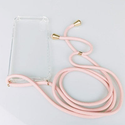 Transparent Soft TPU Cell Phone Case With Lanyard Necklace Shoulder Neck Strap Rope Cord for iphone 6 7 8 plus x xs xr xs max