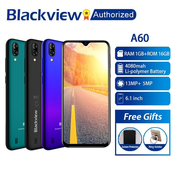 Blackview A60 Phone 1GB RAM 16GB ROM Smartphone 6.088" 19.2:9 Display Full Screen MT6580A Quad Core 8MP Android 8.1 Mobile Phone