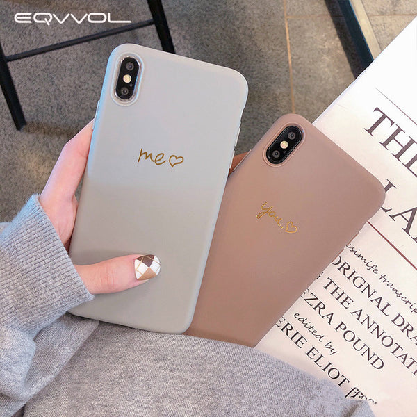 Eqvvol New Gold Love Heart Case For iPhone 8 7 Plus 6 6S Soft TPU Letter Case For iPhone X XS Max XR Shockproof Back Cover Coque